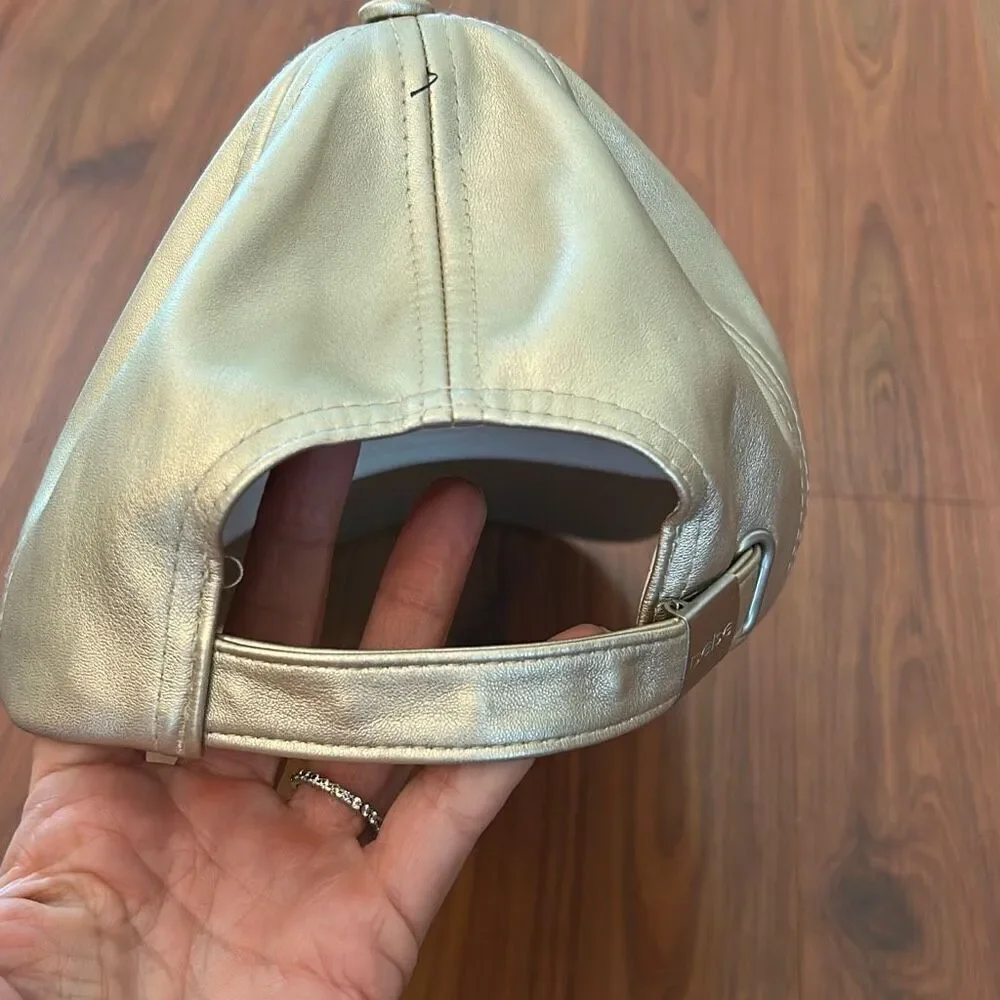 Bebe Gold studded baseball cap leather like